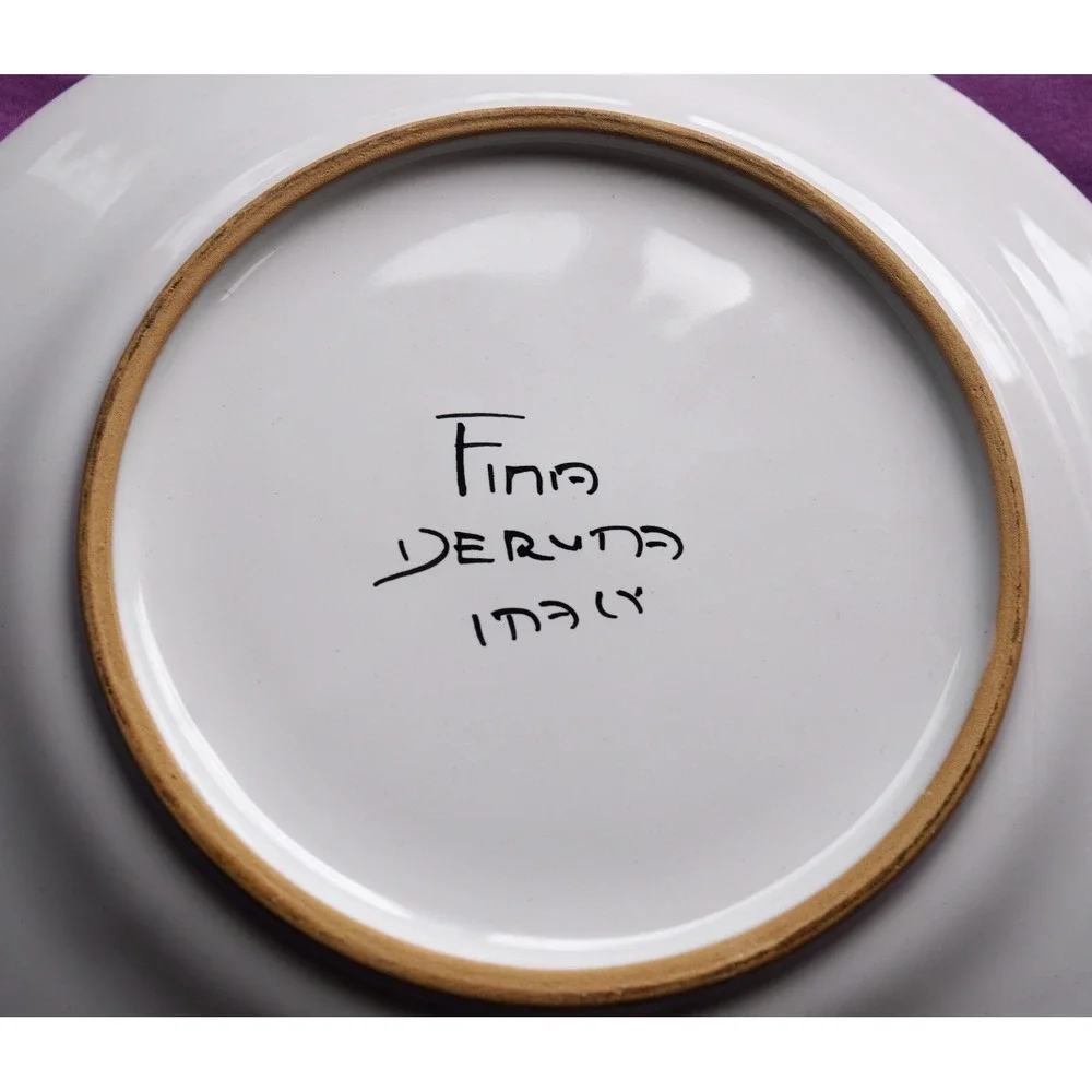 Fima Deruta Italy Hand Painted Rooster Plate Blue Round 8.5